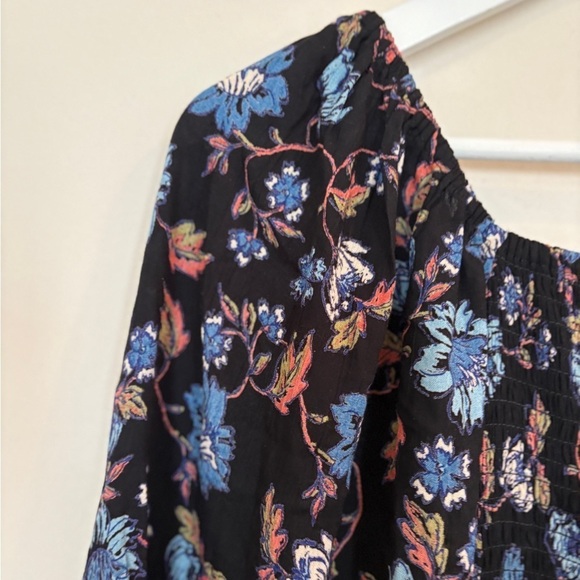 Angie Floral Flare Sleeve Blue Ruffle Smocked Boho Cottagecore Dress Size M - Picture 10 of 16